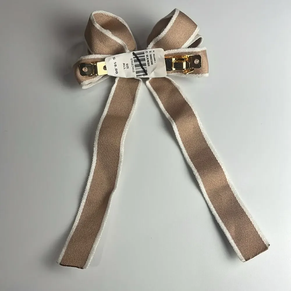 ANTHROPOLOGIE • Tan/White Clubhouse Trimmed Bow Barrette
